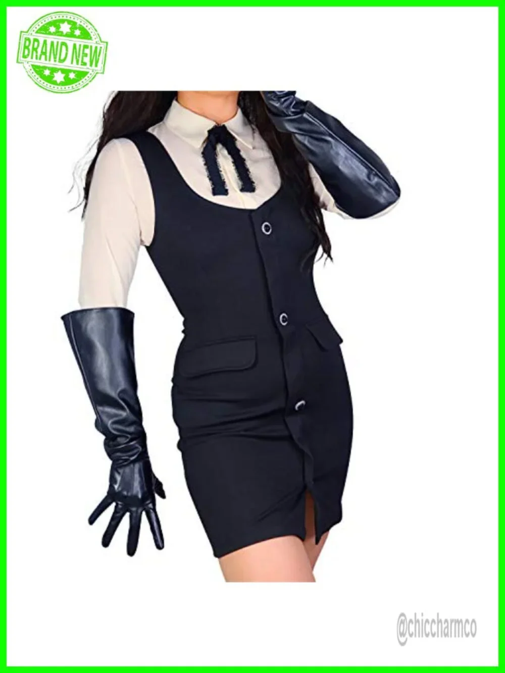 Elbow-Length Wide PUFF Gloves Faux Leather Unisex Costume Dance Party